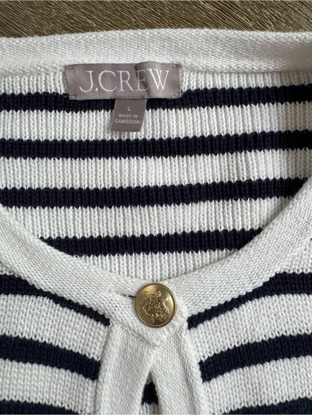 J. Crew Relaxed Emilie Sweater Lady Jacket Blue Stripe Size Large Preppy